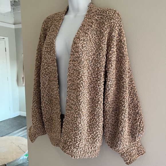 Mia Joy, Women’s, Light Brown, Popcorn Knit, Open Front, Cardigan, Sweater. - Picture 2 of 10